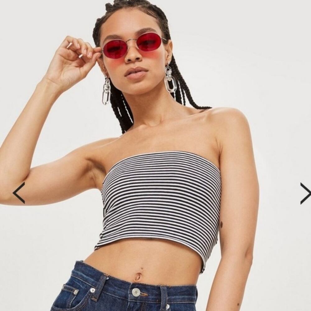 Topshop Black & White Stripe Bandeau Top, Sz 10